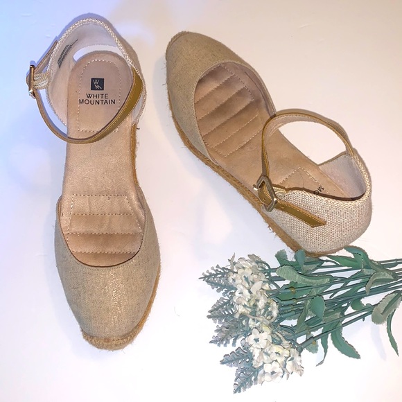 White Mountain Wedge Shoe Espadrille Kate Linen w Rose Gold Women’s Sz 7 - Picture 1 of 9